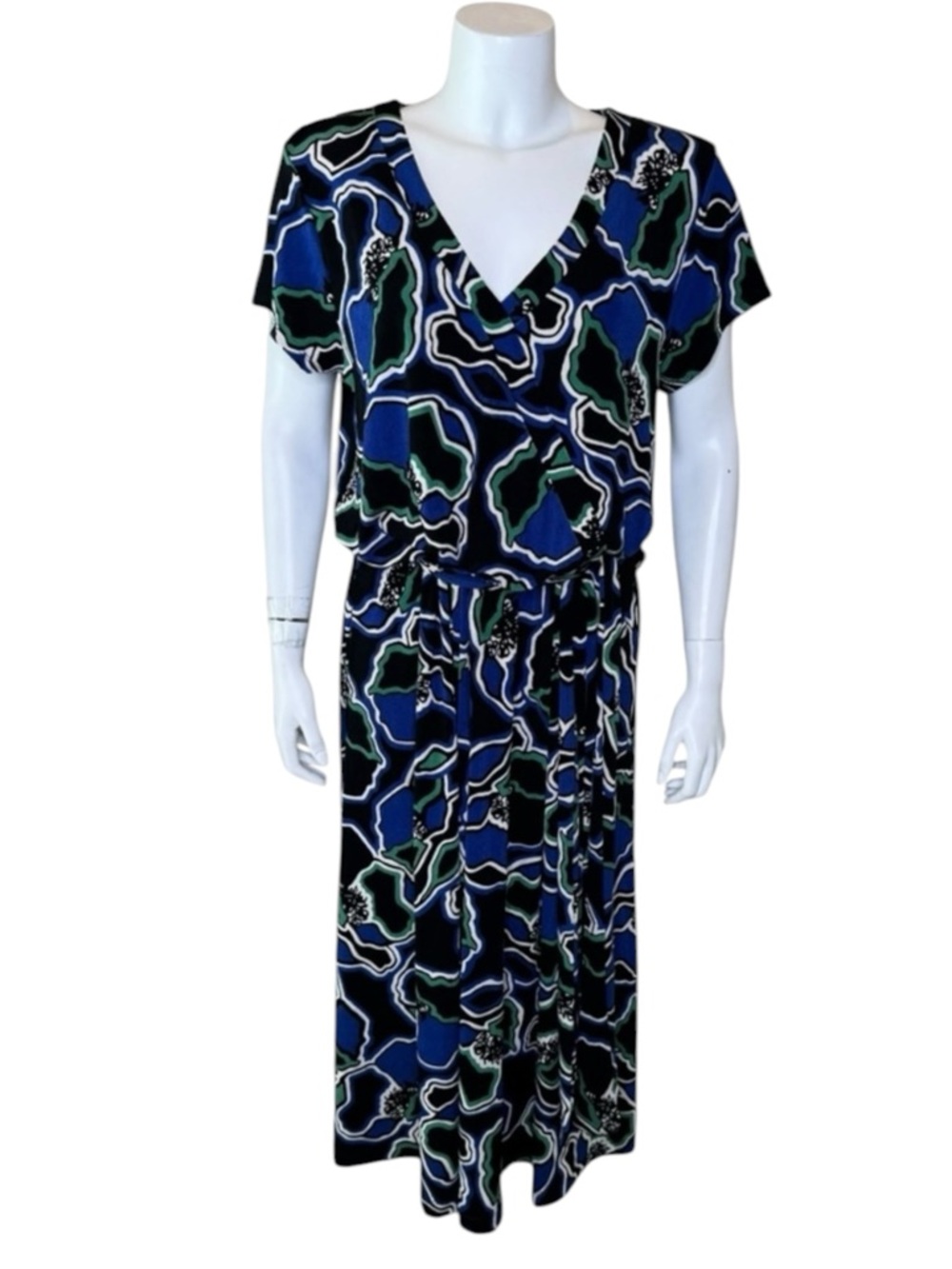 Chico’s Travelers Stencil Flora Wrap Dress Sz 3 (16/18) Midi Liquid Jersey Knit